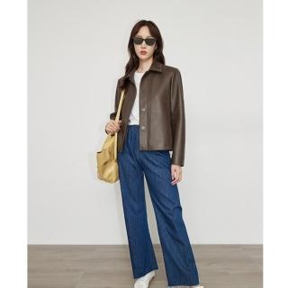 【巴黎精品】現貨+預購 皮衣外套真皮夾克(百搭修身翻領暗釦女外套3色a1dp26)