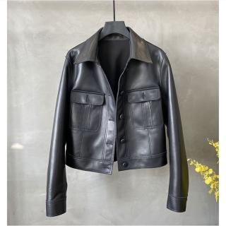 【巴黎精品】現貨+預購 皮衣外套真皮夾克(短款顯瘦翻領皮衣女外套2色a1dp3)