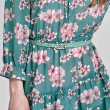 【ILEY 伊蕾】復古花卉荷葉領蛋糕裙膝上洋裝(綠色；M-XL；1233017436)