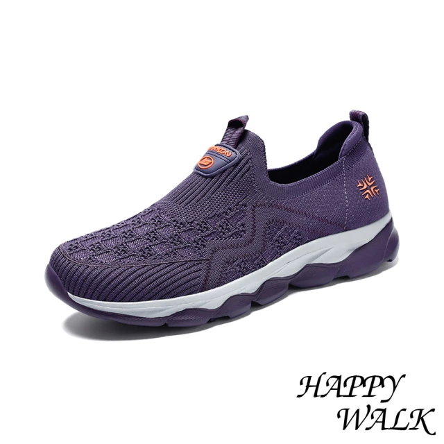 HAPPY WALK 透氣休閒鞋 網面休閒鞋/立體飛織織花彈力透氣網面健步休閒鞋(紫)
