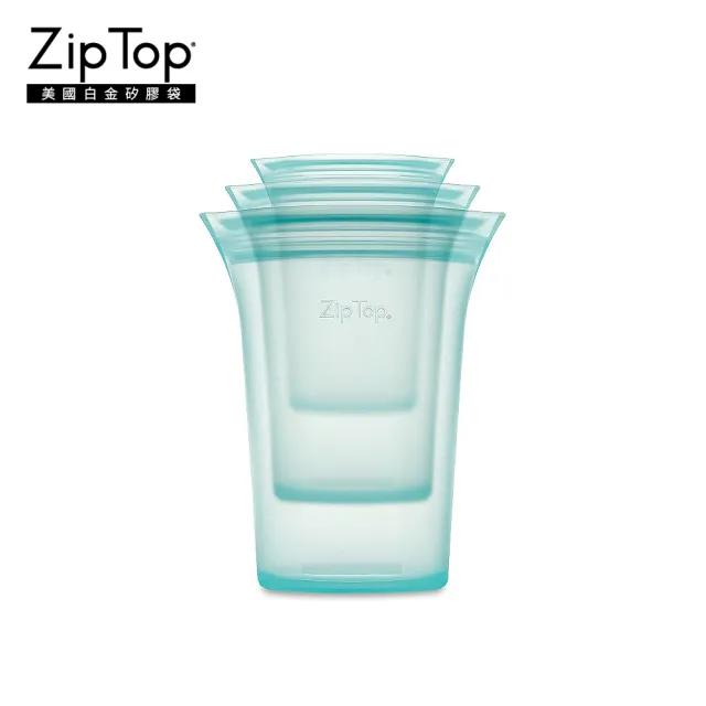 【ZipTop】美國白金矽膠袋-環保杯型三件組(青草綠)