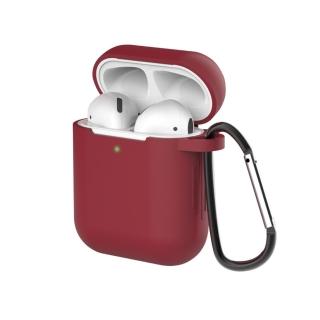 【General】AirPods 保護套 保護殼 無線藍牙耳機充電矽膠收納盒- 酒紅(附掛勾)
