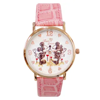 【Disney 迪士尼】經典組合米奇米妮皮帶錶