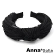【AnnaSofia】韓式髮箍髮飾-皺透紗點中央結 現貨(酷黑系)