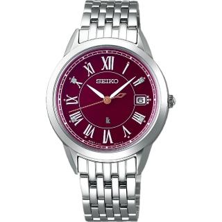 【SEIKO 精工】LUKIA 酒紅太陽能真鑽女錶-33mm 送6入手錶收藏盒(V147-0CR0R SUT393J1)