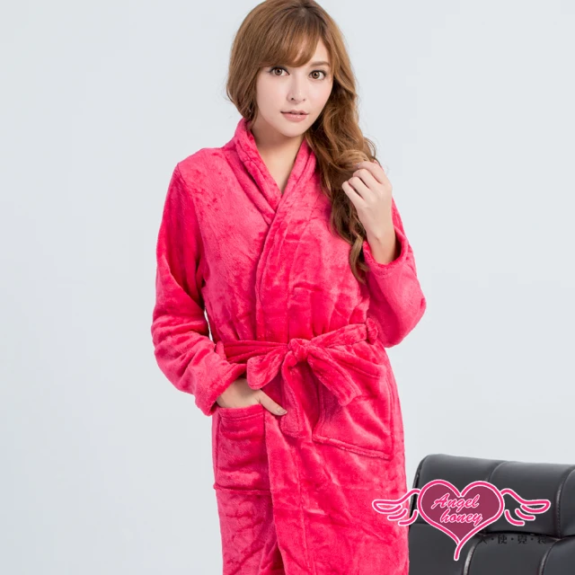 【Angel 天使霓裳】酸甜戀曲 柔軟式法蘭絨一件綁帶連身睡衣(玫紅F)