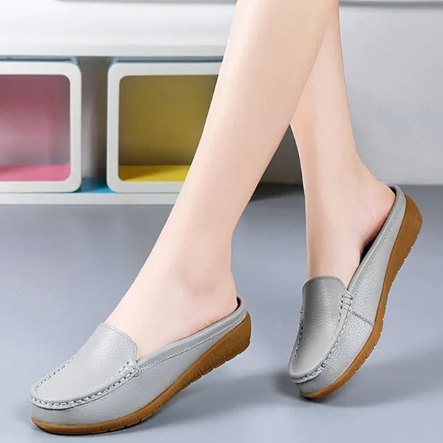 【JC Collection】柔軟牛皮防滑設計舒適加厚透氣Q彈鞋墊涼拖鞋穆勒鞋(白色、灰色)