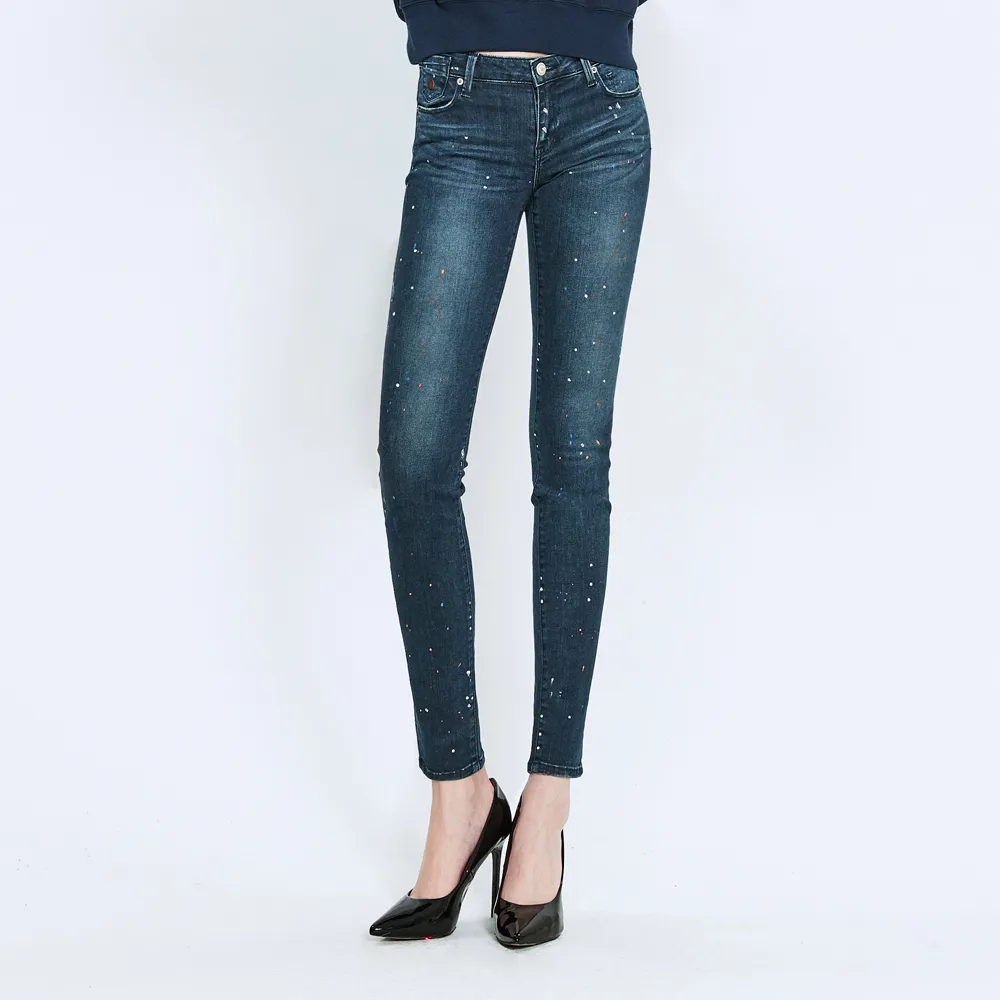 【BRAPPERS】女款 新美腳 ROYAL系列-中低腰彩色噴漆彈性窄管褲(深藍)