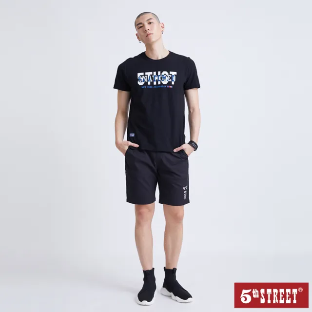 【5th STREET】男裝 短t 短袖 上衣 t恤 TEE logo 錯位 棉質 黑色(570849)