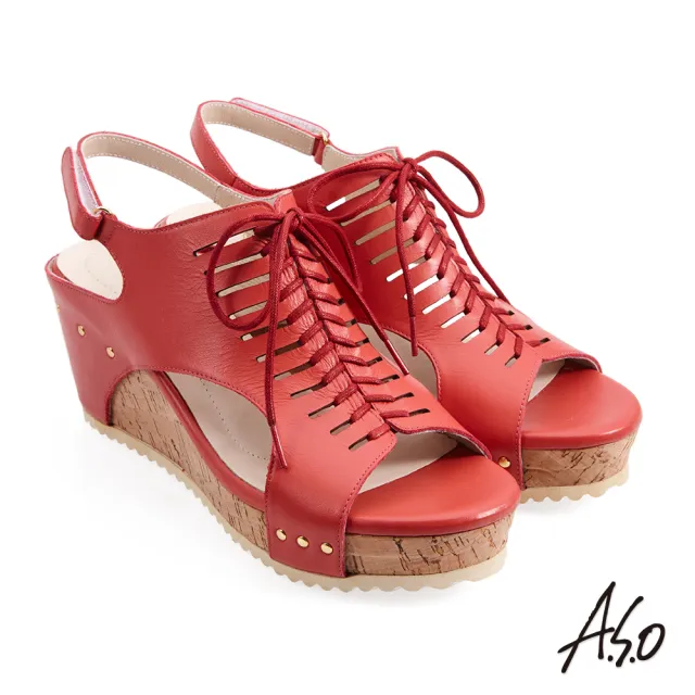 【A.S.O 阿瘦集團】流行時尚 健步美型沖孔簍空厚底涼鞋(紅)