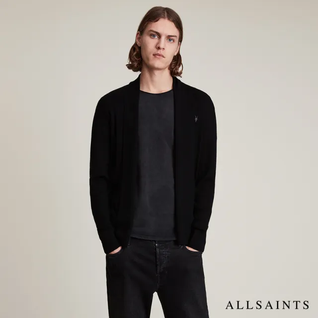 【ALLSAINTS】MODE MERINO 純羊毛公羊頭骨刺繡針織外套-黑 MK002D(舒適版型)