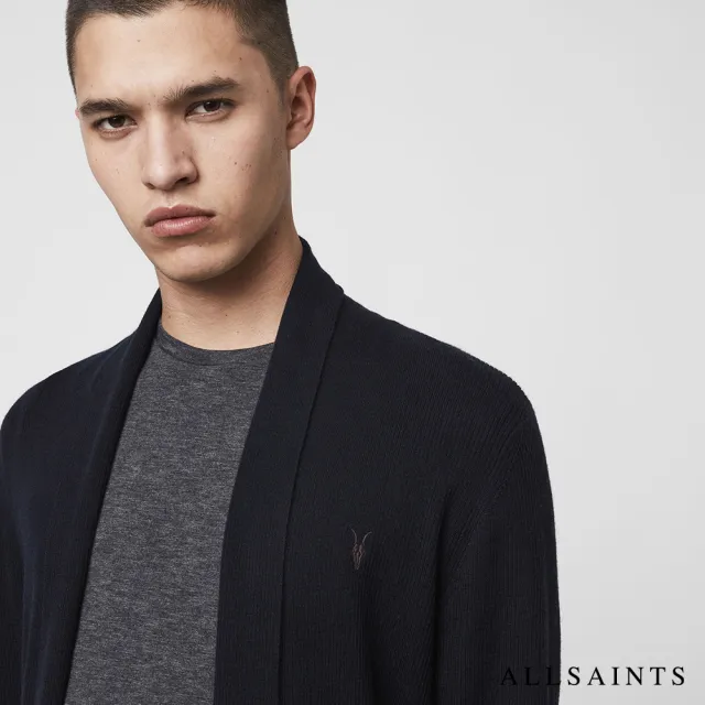 【ALLSAINTS】MODE MERINO 純羊毛公羊頭骨刺繡針織外套-墨黑(舒適版型)