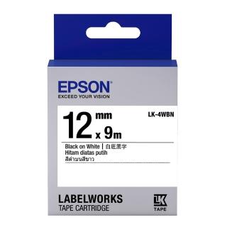 【EPSON】官方直營 標籤帶 白底黑字/12mm(LK-4WBN)