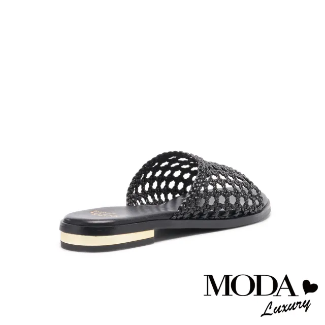 【MODA Luxury】簡約時尚清新編織低跟拖鞋(黑)