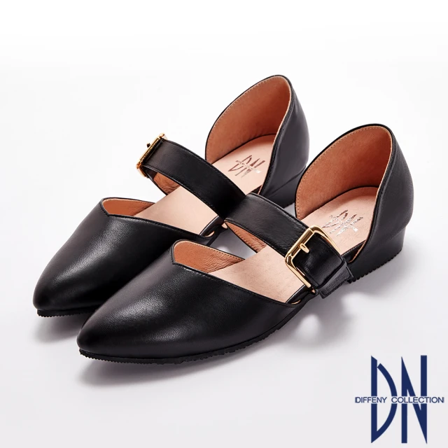 【DN】跟鞋_MIT真皮皮帶扣造型低跟尖頭鞋(黑)