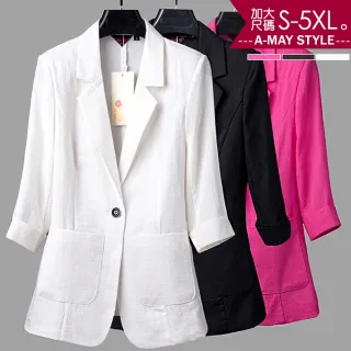 【Amay Style 艾美時尚】中大尺碼女裝 西服 夏秋季七分袖薄款西裝外套。S-5XL(3色.現貨+預購)