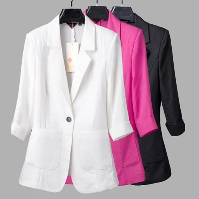 【Amay Style 艾美時尚】中大尺碼女裝 西服 夏秋季七分袖薄款西裝外套。S-5XL(3色.現貨+預購)