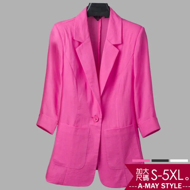 【Amay Style 艾美時尚】中大尺碼女裝 西服 夏秋季七分袖薄款西裝外套。S-5XL(3色.現貨+預購)