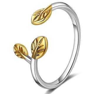【RJNewYork】簡約金色年華葉子開口式戒指(白金色)