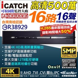 【KINGNET】AHD 500萬 16路監控主機DVR(5合1混合型)