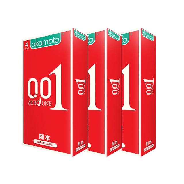 【okamoto 岡本】001水性聚氨酯保險套4入x3盒(共12入-加有潤滑劑/光滑/至尊系列)