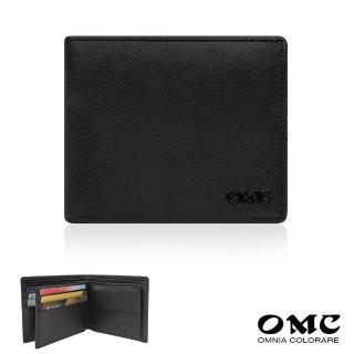 【OMC】8卡1照男夾-左右翻活頁-貴族十字紋零錢袋牛皮短夾(30806)