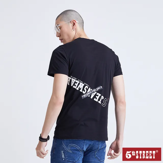 【5th STREET】男裝 短t 短袖 上衣 t恤 TEE logo 棉質 黑色(570846)