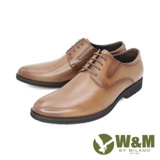 【W&M】男 真皮素面正裝皮鞋 男鞋(咖)