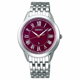 【SEIKO 精工】LUKIA 魅力美鑽太陽能女錶-銀x紅/33.9mm(SUT393J1/V147-0CR0R)