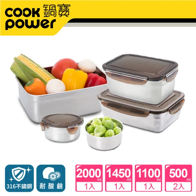 【CookPower 鍋寶】316不鏽鋼保鮮盒首選5入組(EO-BVS2014511050Z2)