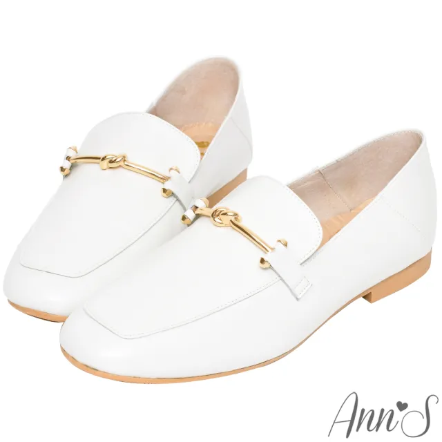 【Ann’S】超柔軟綿羊皮-訂製金結兩穿穆勒平底樂福鞋(白)