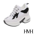 【HMH】幾何潮流網面色塊拼接氣墊厚底內增高休閒鞋(黑)