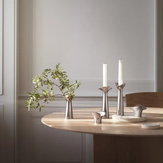 【Georg Jensen 喬治傑生】BLOOM BOTANICA 蠟燭杯燭臺 二件組(不鏽鋼)