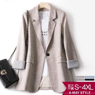 【艾美時尚】中大尺碼女裝 西服 時髦感拼接修身長版西裝外套。 S-4XL(4色.現貨+預購)