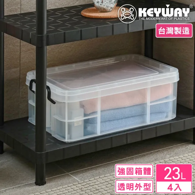 【KEYWAY 聯府】亞斯強固型掀蓋整理箱23L-4入(強固耐用 收納箱 日式 工業風 MIT台灣製造)