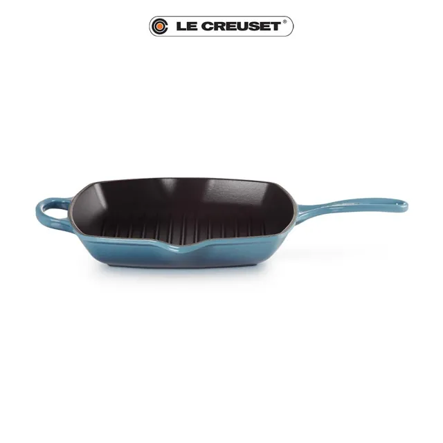 【Le Creuset】琺瑯鑄鐵鍋典藏單耳單柄方鐵烤盤  26cm(水手藍)
