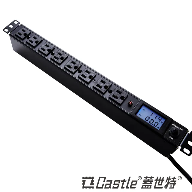 【Castle 蓋世特】8插 機櫃專用 鋁合金防突波電源分配插座 延長線 電源線-20A-1.8M(黑)