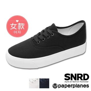 【Paperplanes】韓國空運來臺/版型正常。舒適自在綁帶帆布厚底小白鞋休閒鞋(7-0582/三色-現貨+預購)