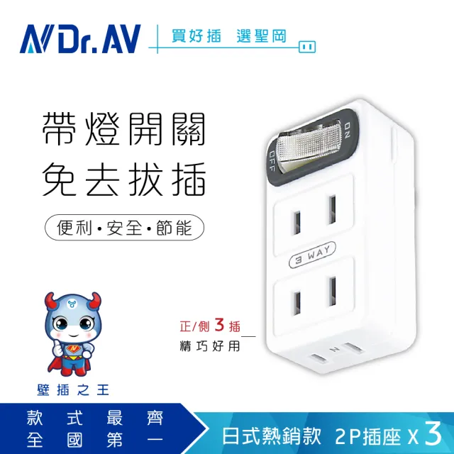 【Dr.AV 聖岡科技】節電1開3插分接器 、壁插 、插頭 、擴充座（TNT-831S）