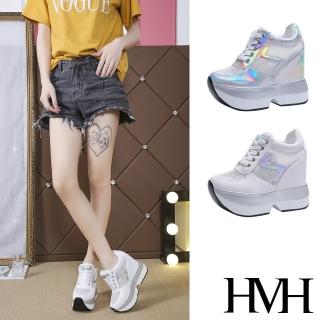 【HMH】時尚Z字透氣網布拼接鬆糕厚底內增高休閒鞋(2色任選)