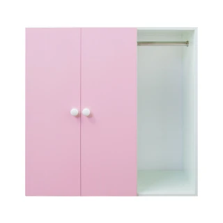 【南亞塑鋼】防水3尺二門一格組合式塑鋼衣櫃/雙吊桿塑鋼收納衣櫃(白色+粉紅色)