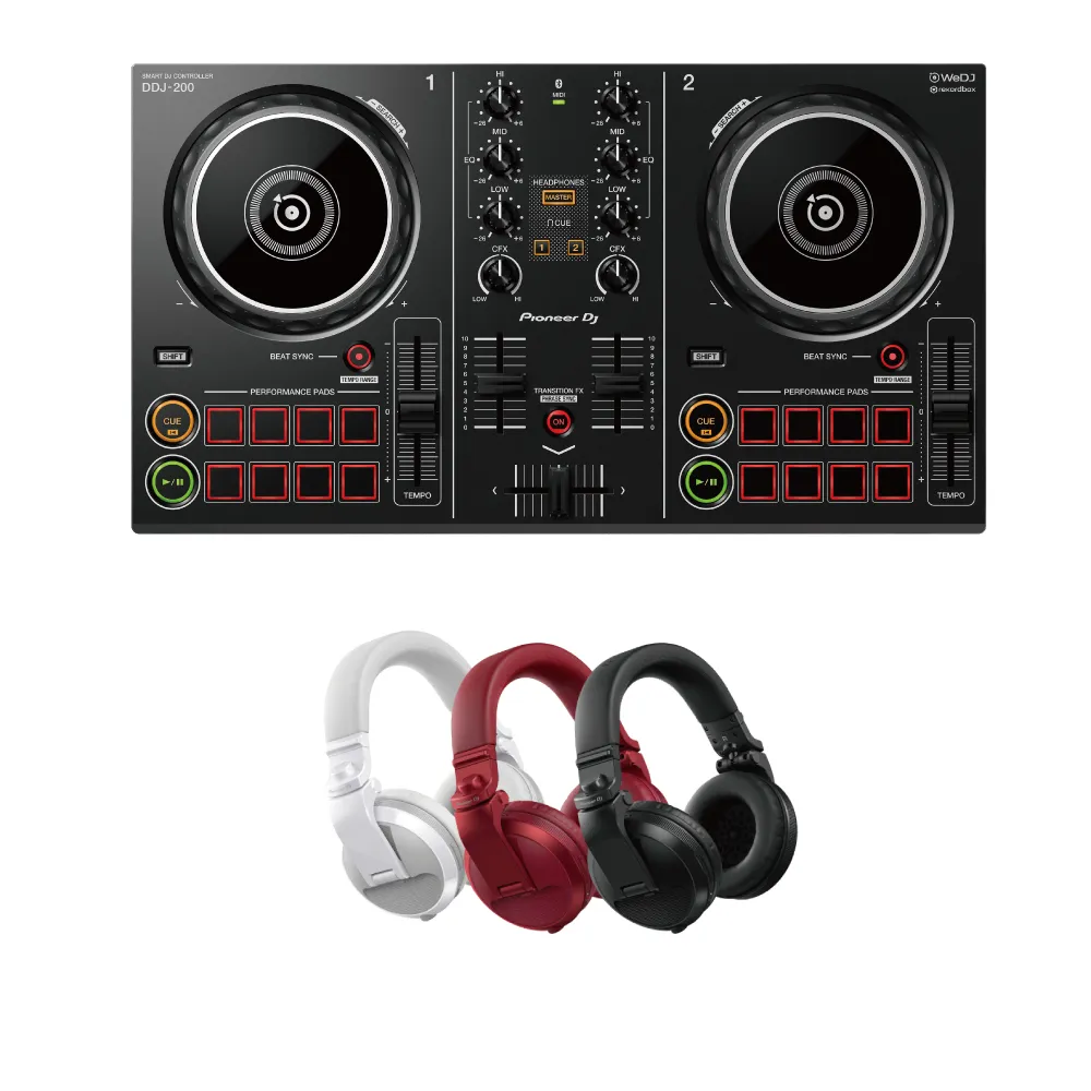 【Pioneer DJ】DDJ-200智慧控制器+HDJ-X5BT 潮流超值組-三色(公司貨)