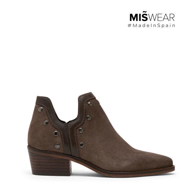MISWEARMISWEAR 深褐色麂皮鉚釘短靴(歐美個性時尚)