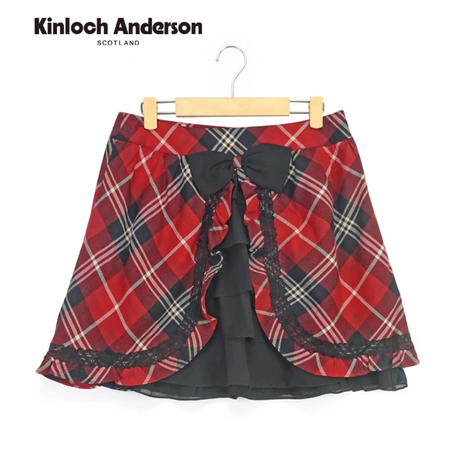 Kinloch AndersonKinloch Anderson 拼接蝴蝶結雪紡荷葉短裙 金安德森女裝(KA0275401 紅格)