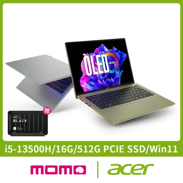 Acer 1T外接硬碟組★14吋i5輕薄效能OLED筆電(Swift Go/EVO/SFG14-71/i5-13500H/16G/512G/W11)
