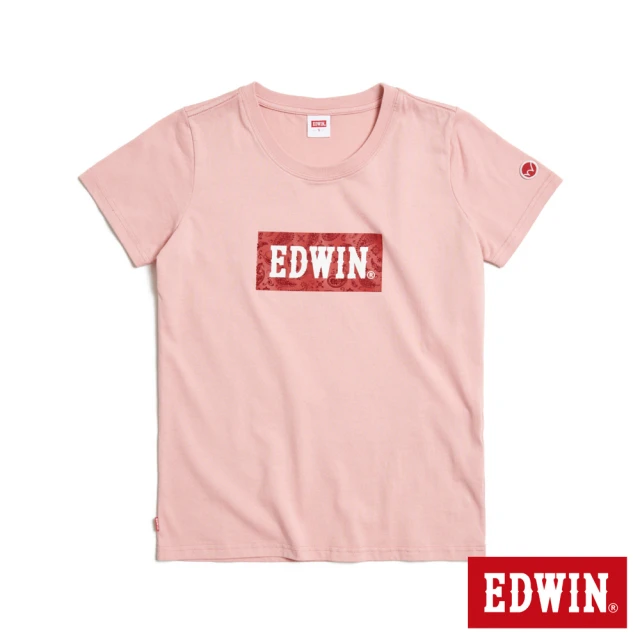 EDWIN 女裝 佩斯里紋LOGO短袖T恤(淺粉紅)