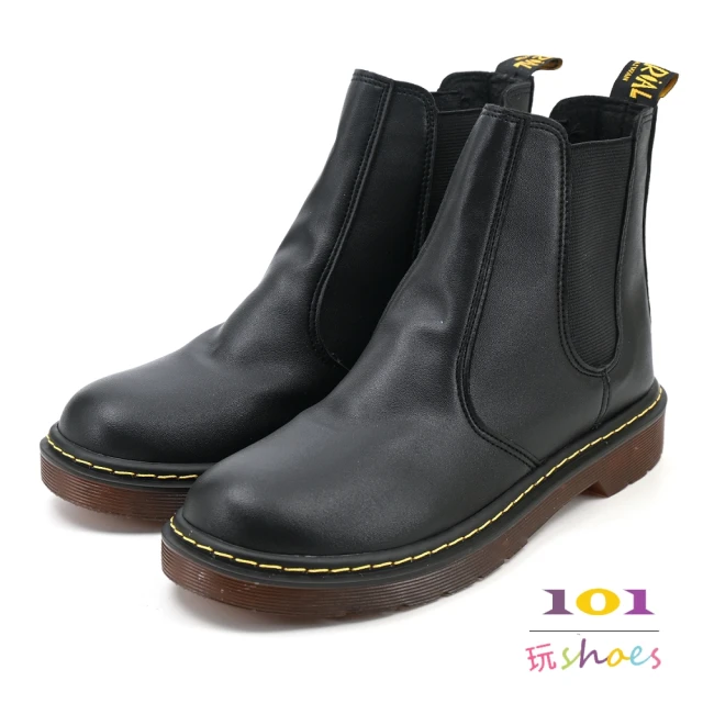 101 玩Shoes101 玩Shoes mit. 經典透明厚底無鞋帶切爾西馬丁靴(黑色 36-40碼)