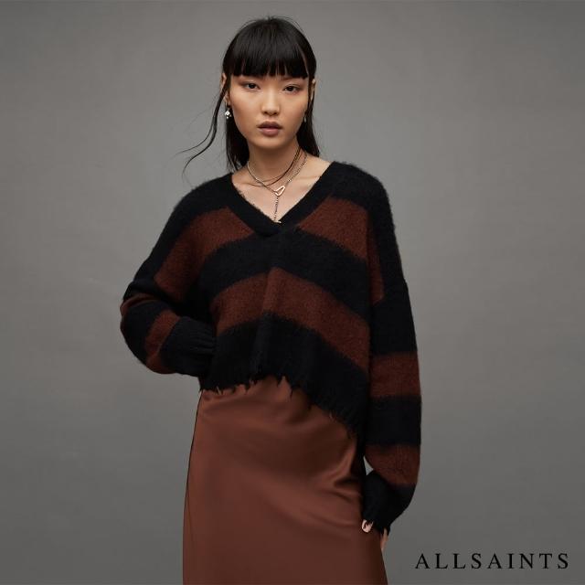 【ALLSAINTS】LOU 短版羊毛針織上衣BLK/CHESTNUT BROWN WK019Z(舒適版型)