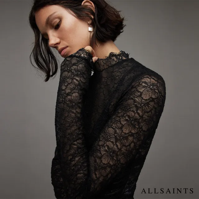 【ALLSAINTS】FRANCESCO 蕾絲長袖上衣Black WM063Z(修身版型)