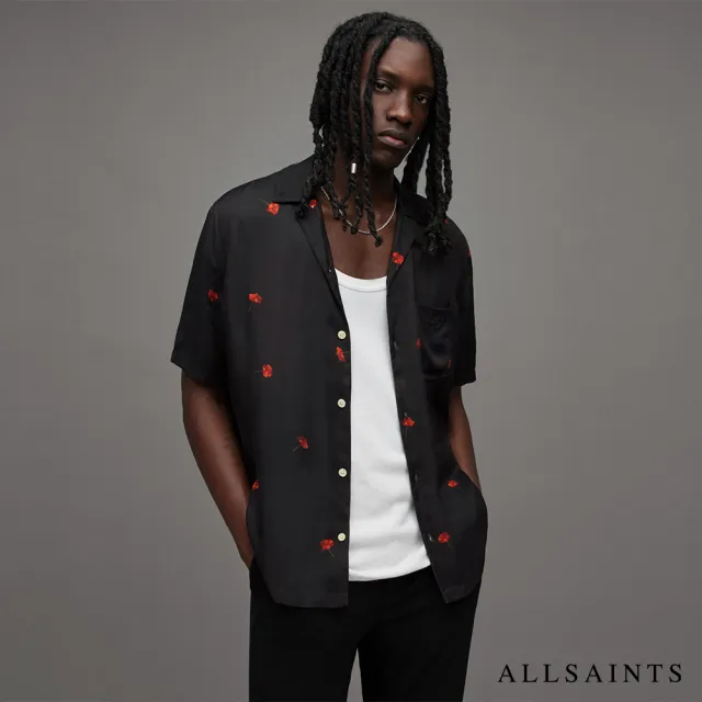 【ALLSAINTS】POPPIES 短袖夏威夷印花襯衫Jet Black MS037Z(舒適版型)